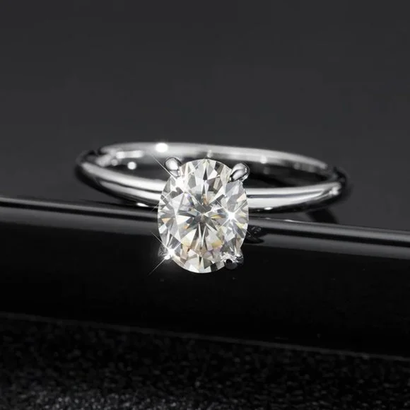 Certified 2ct. t.w. Moissanite Diamond Oval Hidden Halo Engagement Ring NEW - Picture 7 of 14
